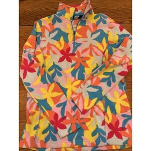 Land's End Women's Starfish Multi Color Bright Fleece 1/4  Zip Size S Cozy Beach